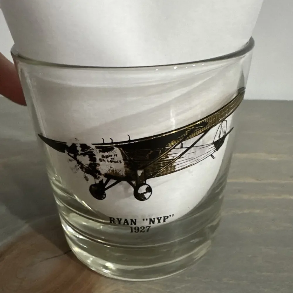 Vintage ‘Plane’ Bar Glass Tumbler 3 1/2 in RYAN “NYP” 1927 MCM Bar Wear Rare